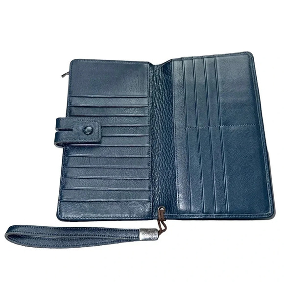 RFID blocking blue leather wristlet with multi cards slots - Picture 1 of 7